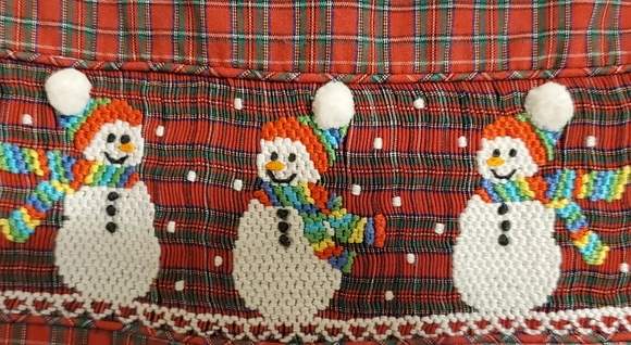 Smocked Christmas overalls- size 3 - Picture 3 of 6